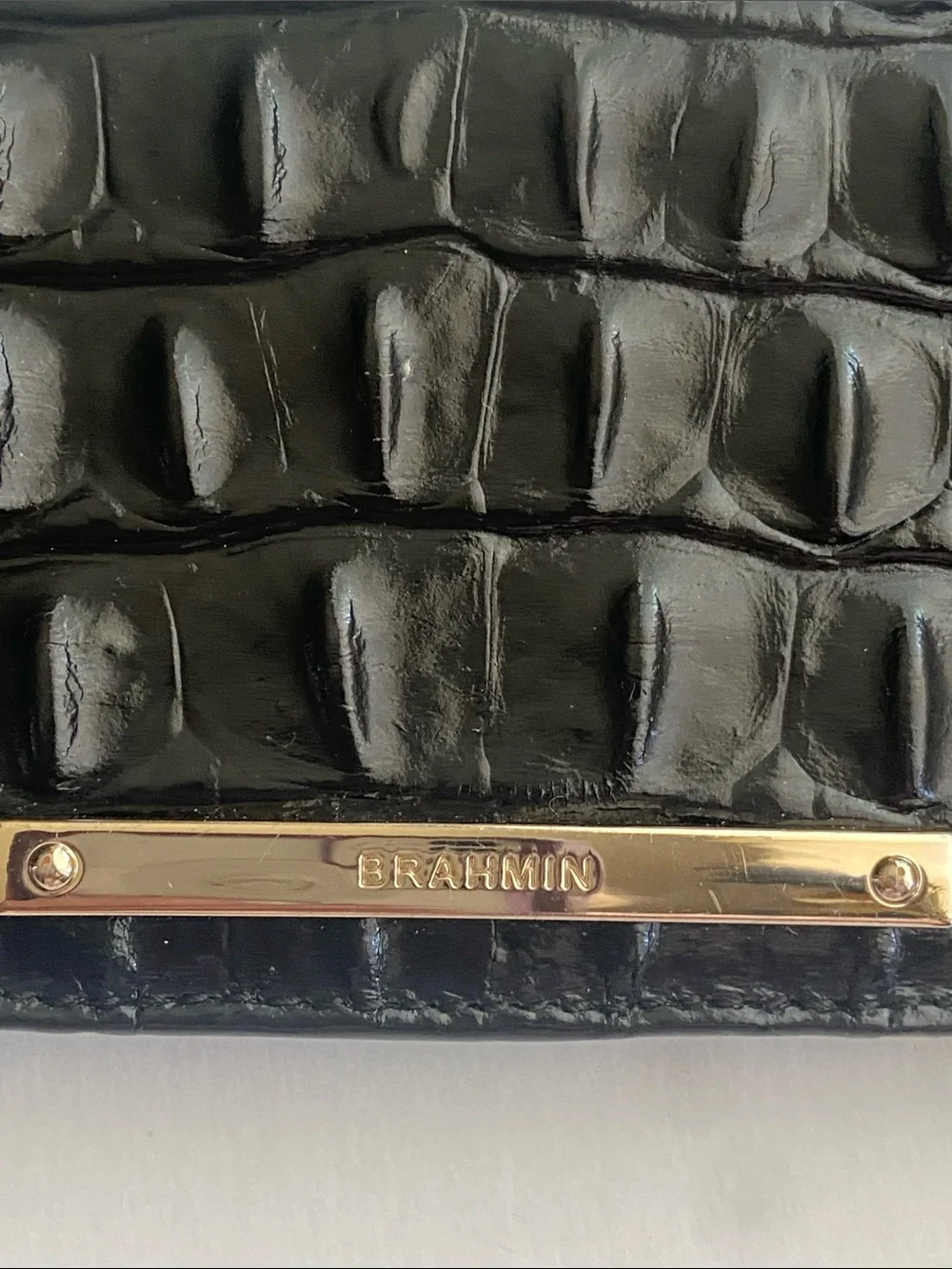 BRAHMIN Ady Wallet Melbourne Black Croc Leather Slim Bifold Wallet ID Window